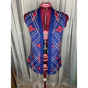60s vest mod geometric double knit polyester blue red white